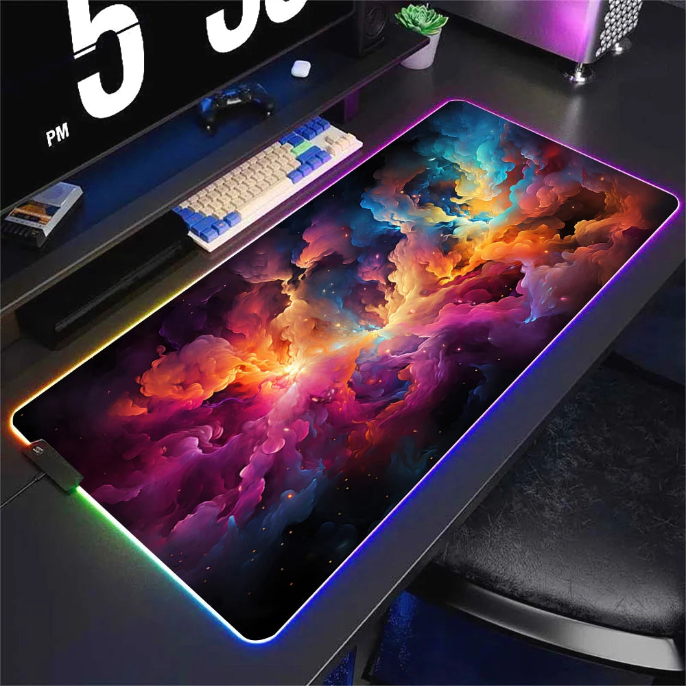 Universe RGB Gaming Mousepad Space Mouse Mats LED Large Gamer Backlit Mousepads XXL Keyboard Pads Luminous Deskmat Mouse Pad