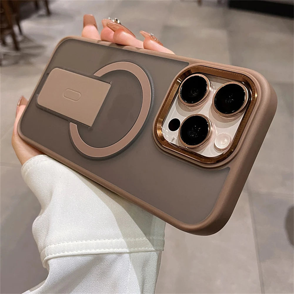 Folding Stand Holder Magnetic Matte Case For iPhone 17 16 Pro Max 15 14 Plus 13 12 For Magsafe Wireless Charge Shockproof Cover