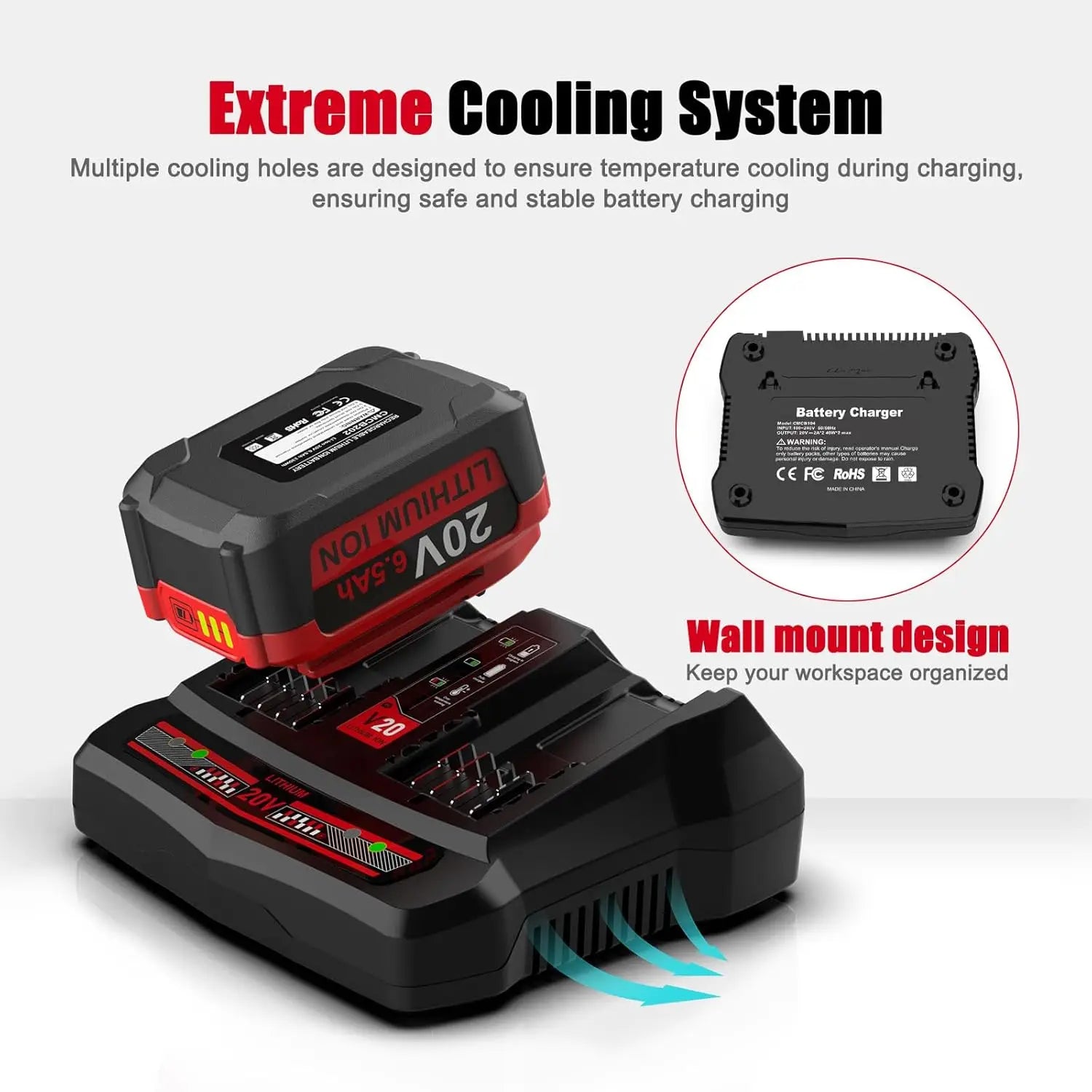 Dual Port CMCB124 Charger for Craftsman 20V Battery Charger CMCB202 CMCB201 CMCB209 CMCB100 CMCB101 CMCB102