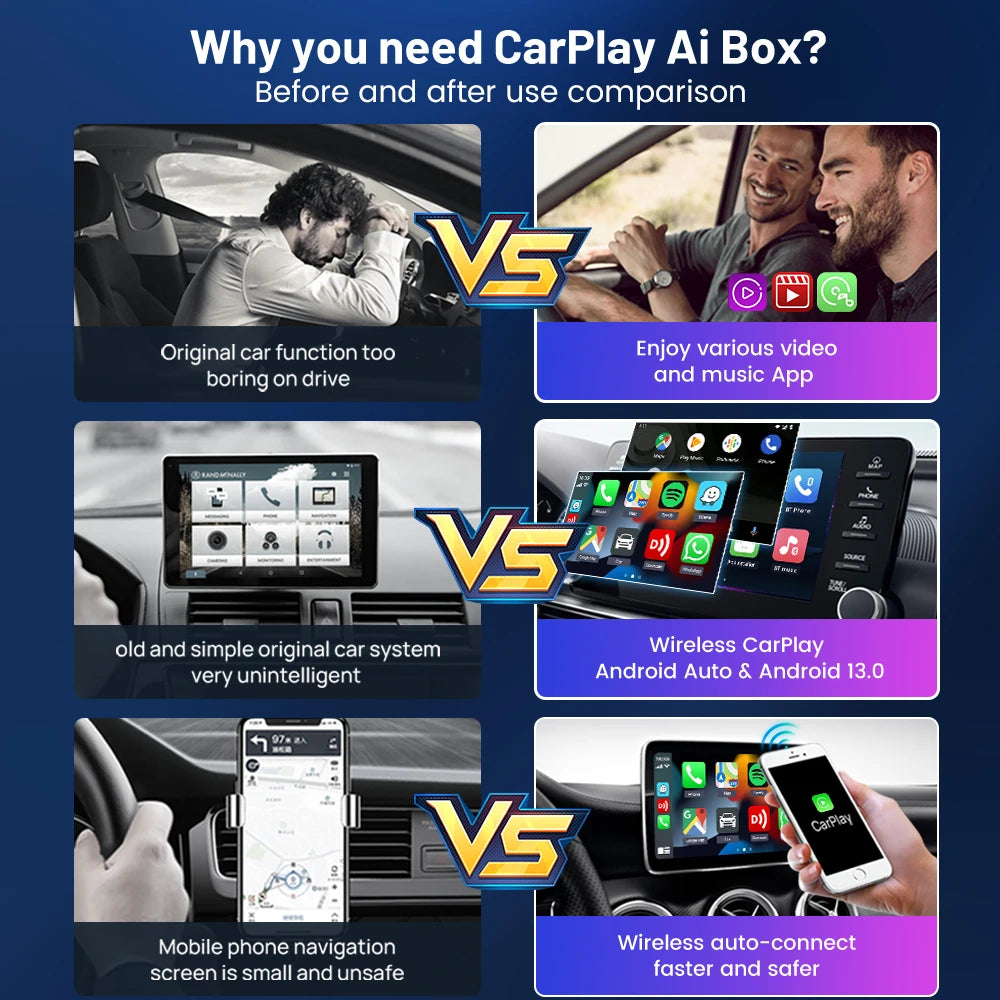 Carlinkit Ai Box Android 13 Led Wireless Android Auto & CarPlay Smart Tv Box QCM6225 Support Youtube Netflix Car Accessories