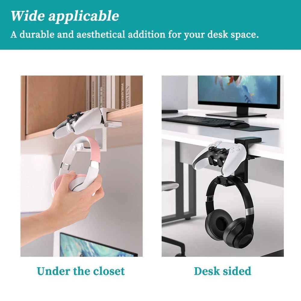 2-in-1 Universal Clip-On Headphone Stand – Adjustable Desk Hanger