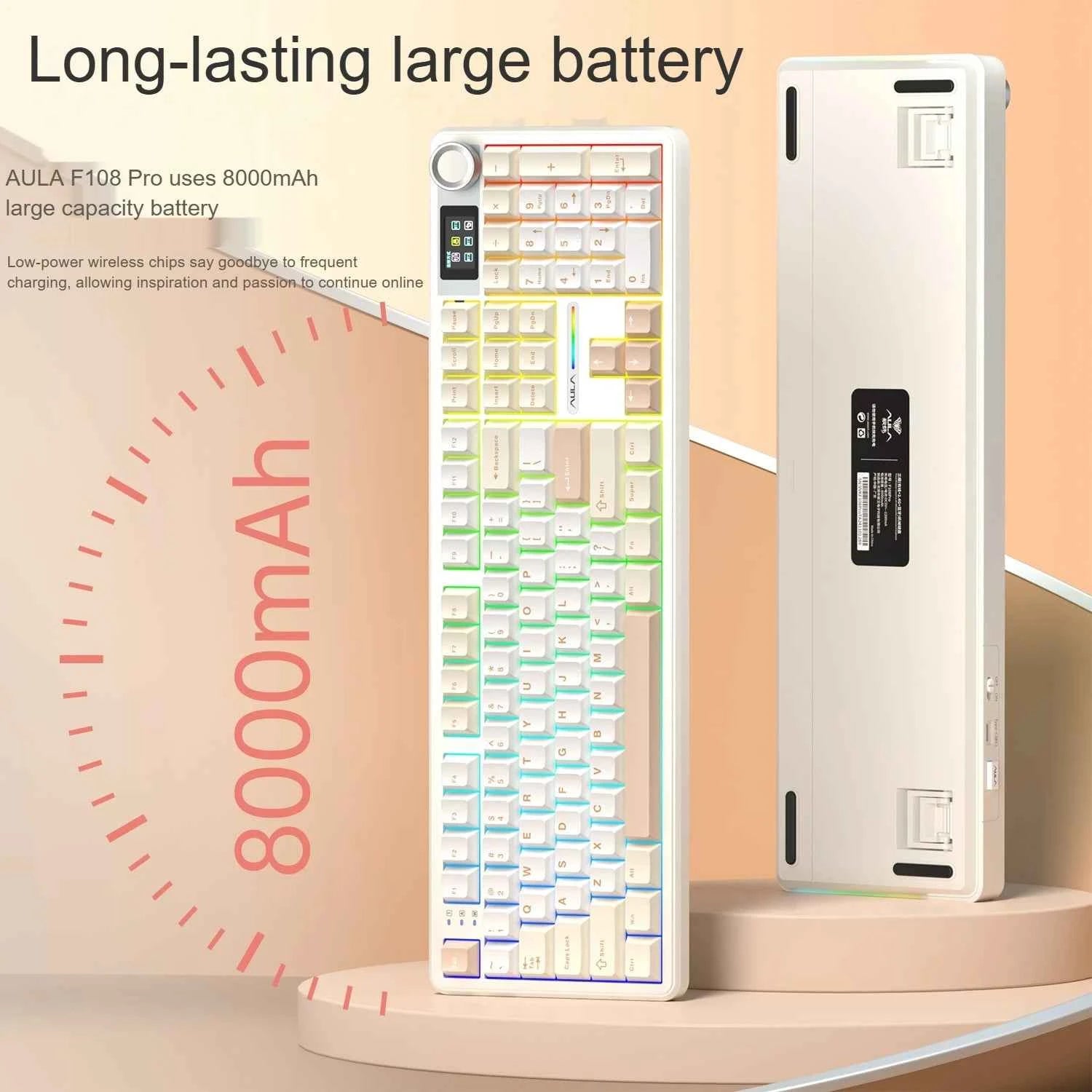 AULA F108PRO Gaming Mechanical Keyboard, Full Size Custom Backlight Hot Swappable Wireless Bluetooth Hifi Switch