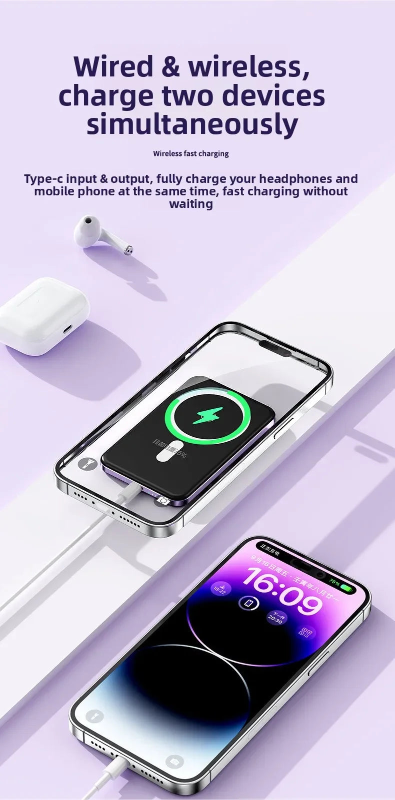 Taepiaai 20000mAh Portable Magnetic Wireless PowerBank PD22.5W Fast Charging External Battery for Magsafe for IPhone Samsung