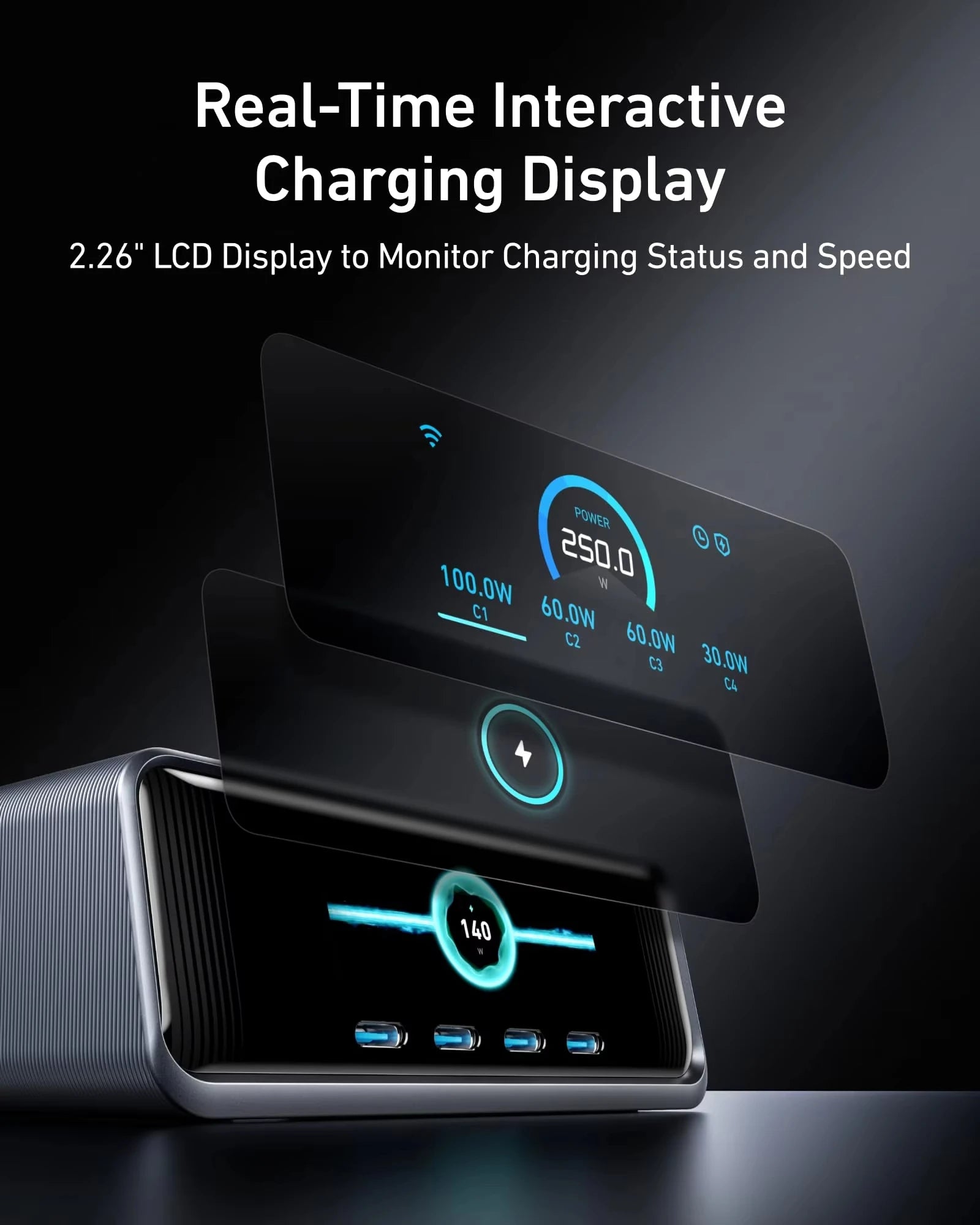 Anker Prime 250W USB-C Charger A2345, Ultra-Fast 6-Port GaN Charging Station, 2.26