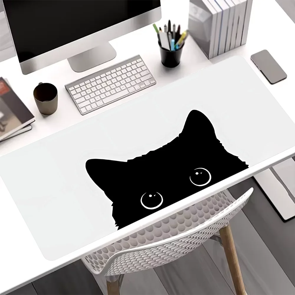 Large Black Cute Cat Mouse Pad Gaming Non-slip Rubber Base Precise Seam Design Washable Durable PC Desk Mat for Games and Office