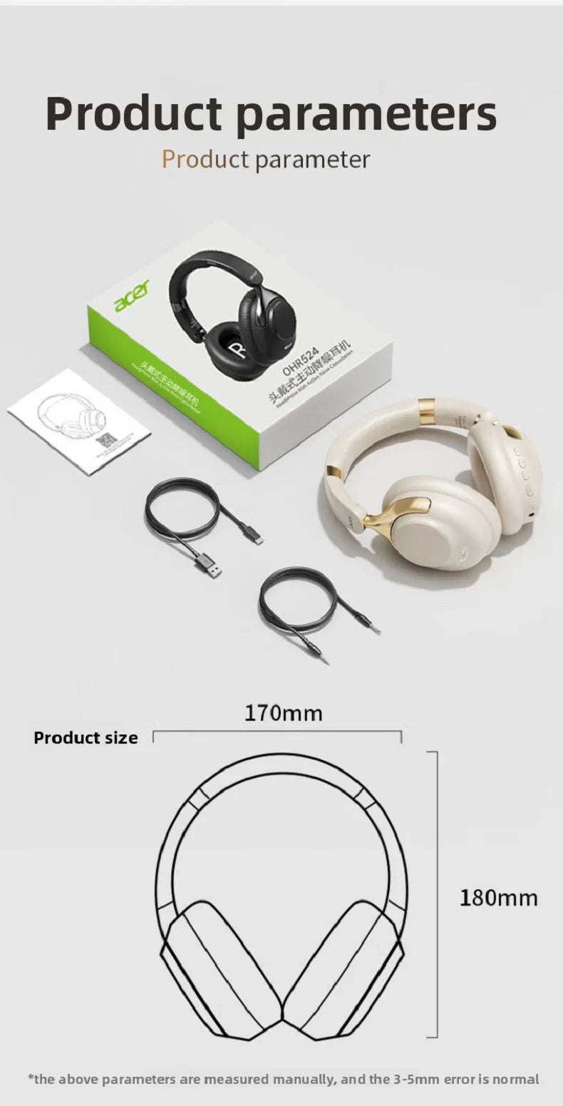 Acer ANC Wireless Bluetooth Headphones OHR524 360° Surround Sound Headsets Gamer Sports Earphones Noise Reduction with HD Mic
