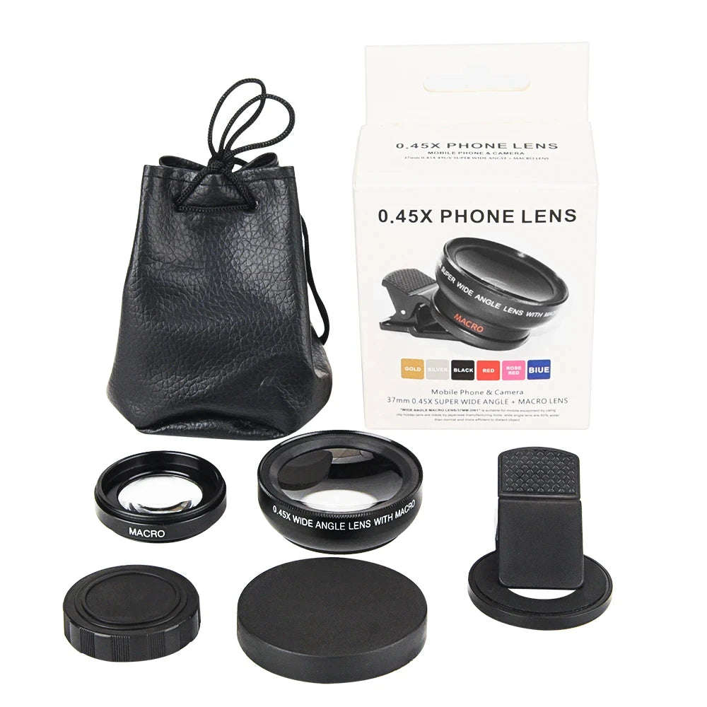 2 Functions Mobile Phone Lens 0.45X Wide Angle Len & 12.5X Macro HD Camera Lens Universal For iPhone Android Phone Smartphone