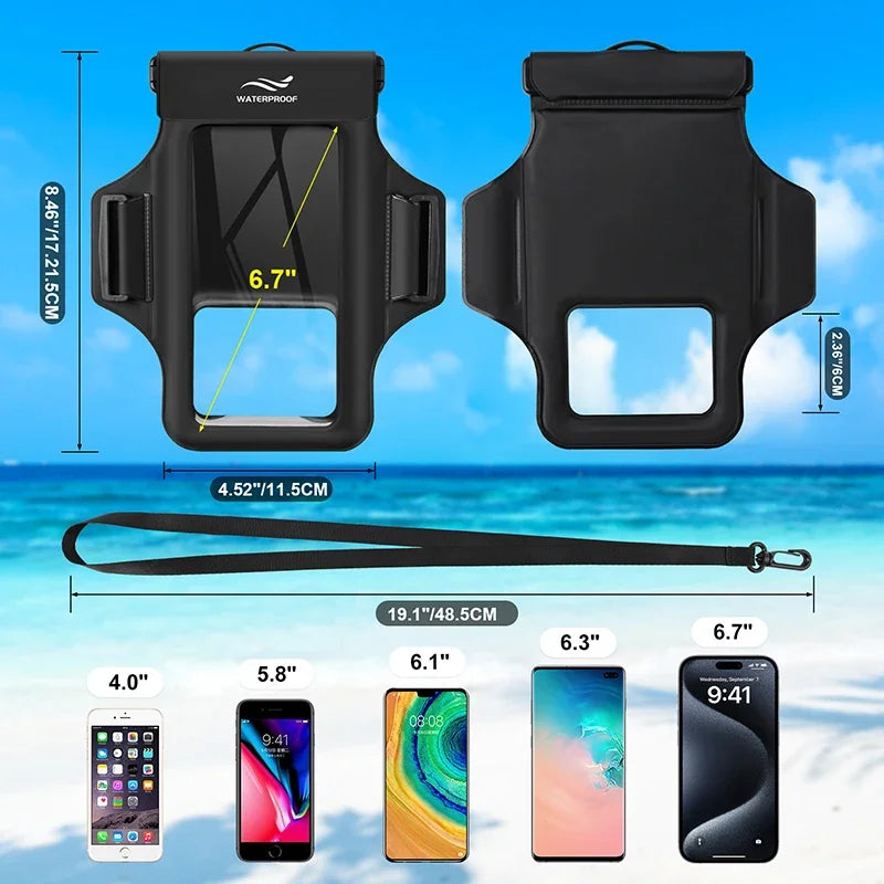 HAISSKY Armband Mobile Phone Waterproof Pouch For iPhone 17 16 15 14 13 12 Pro Max 15 Plus Swimming Surfing Diving Arm Phone Bag