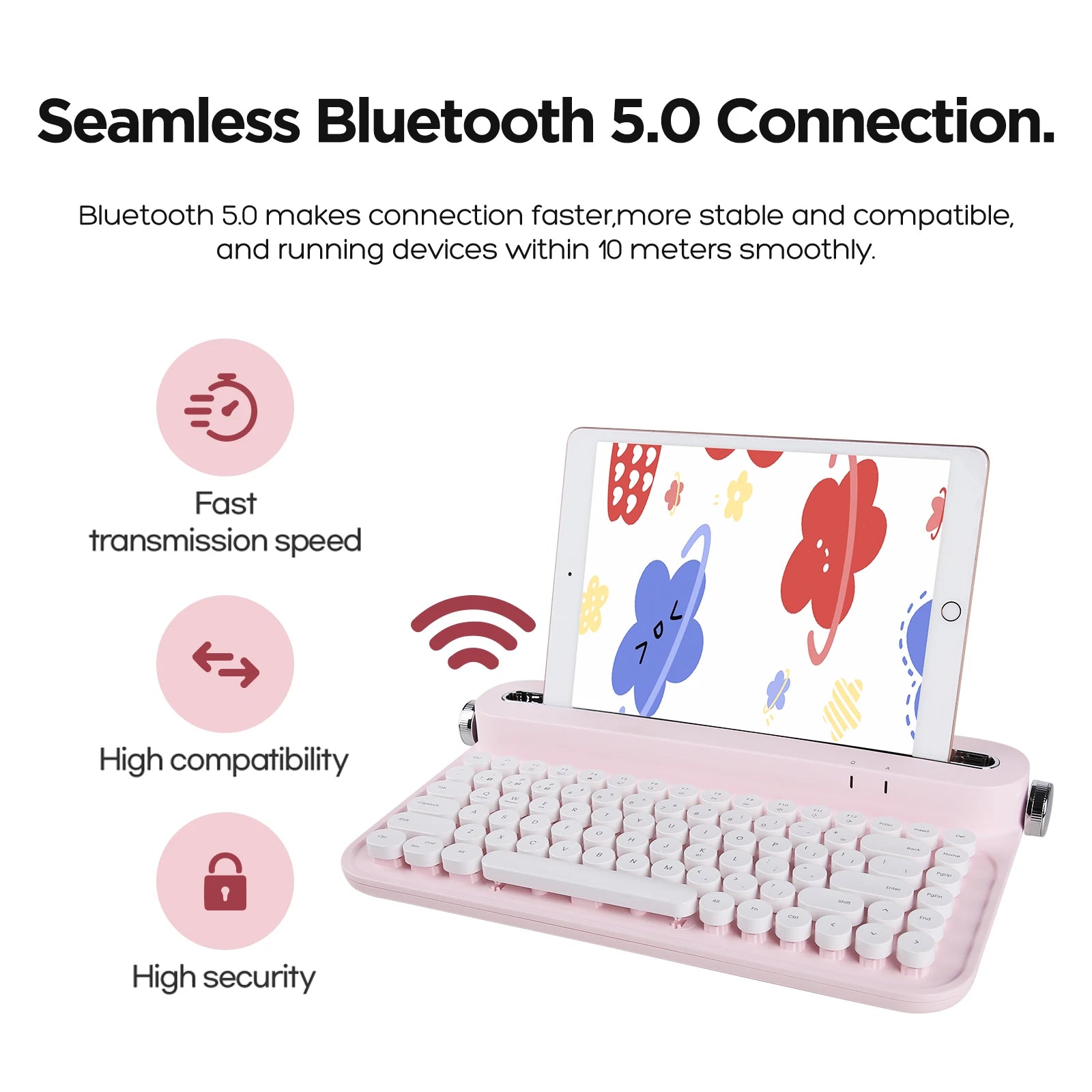 YUNZII ACTTO B305 Retro Typewriter Aesthetic Keyboard, 75% Compact Wireless Keyboard with Integrated Stand for Multi-Device