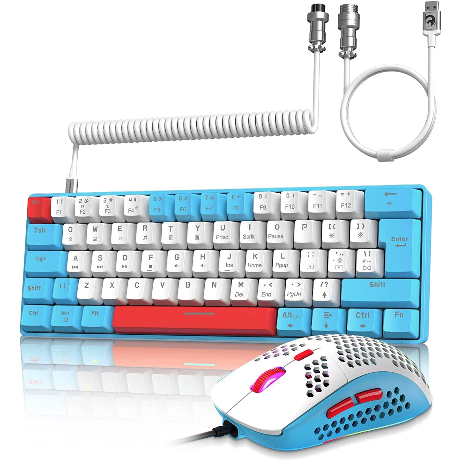 60% Mechanical Keyboard and Mouse Combo + Tray USB C Cable, RGB LED Backlit Keyboard, Red Switches, 6400 DPI Programmable Mouse