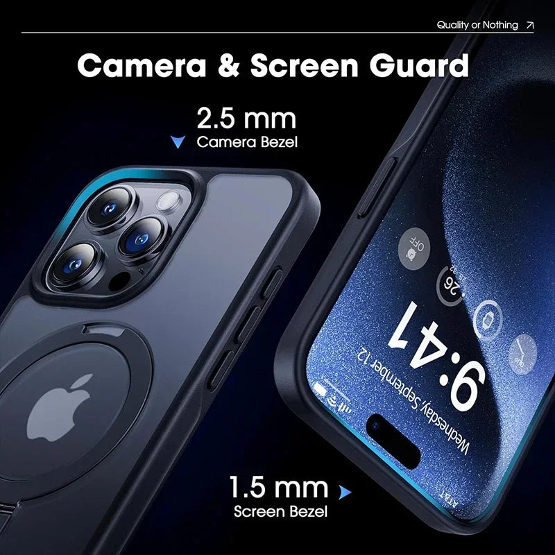 Metal Ring Stand Matte Magnetic Case for Magsafe IPhone Air 17 16 15 14 13 12 11 Pro Max Plus with Lens Protector Mac Safe Cover