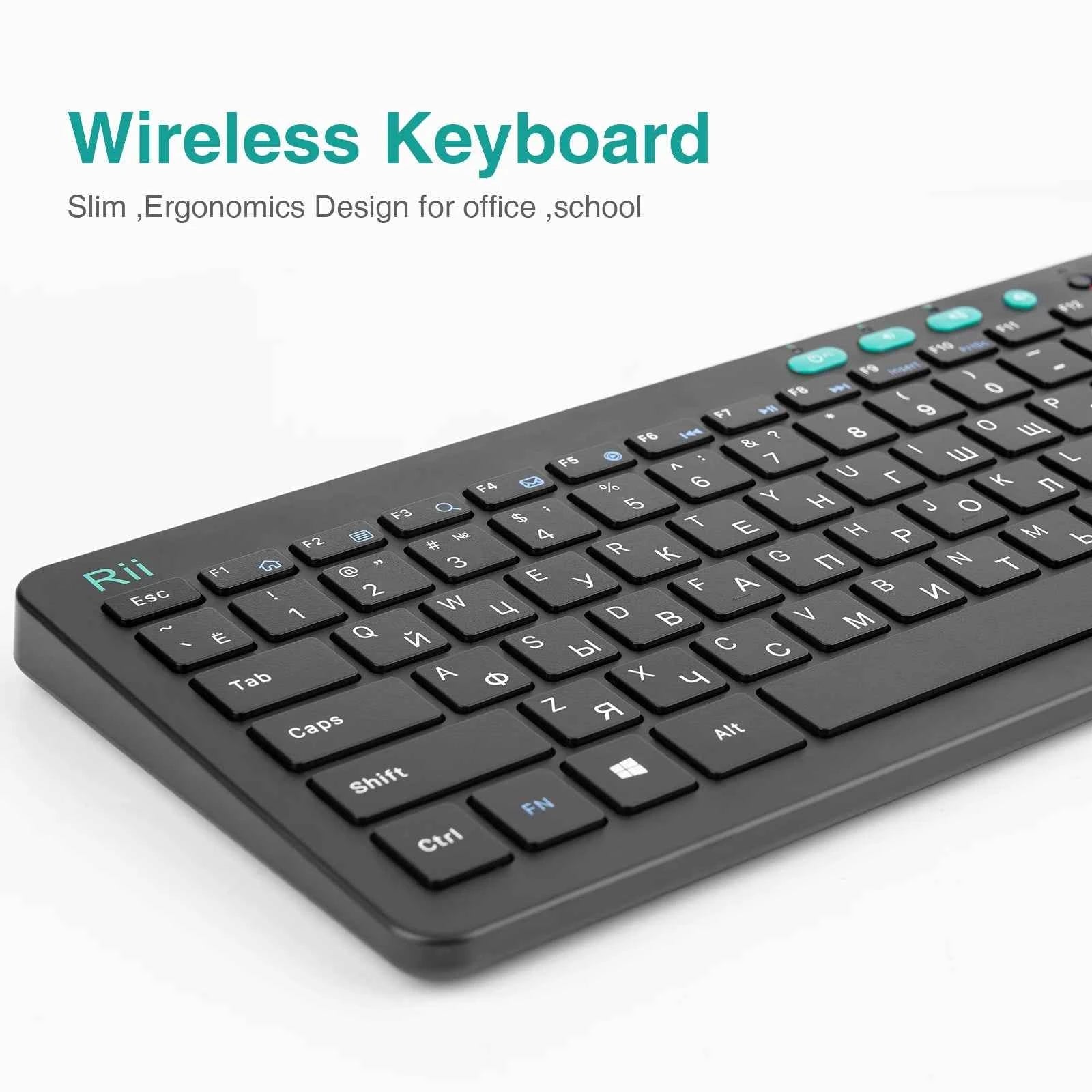 Rii RKM709 2.4G Wireless RU/US Keyboard & Mouse Combo Multimedia Office Keyboard for PC Laptop Desktop