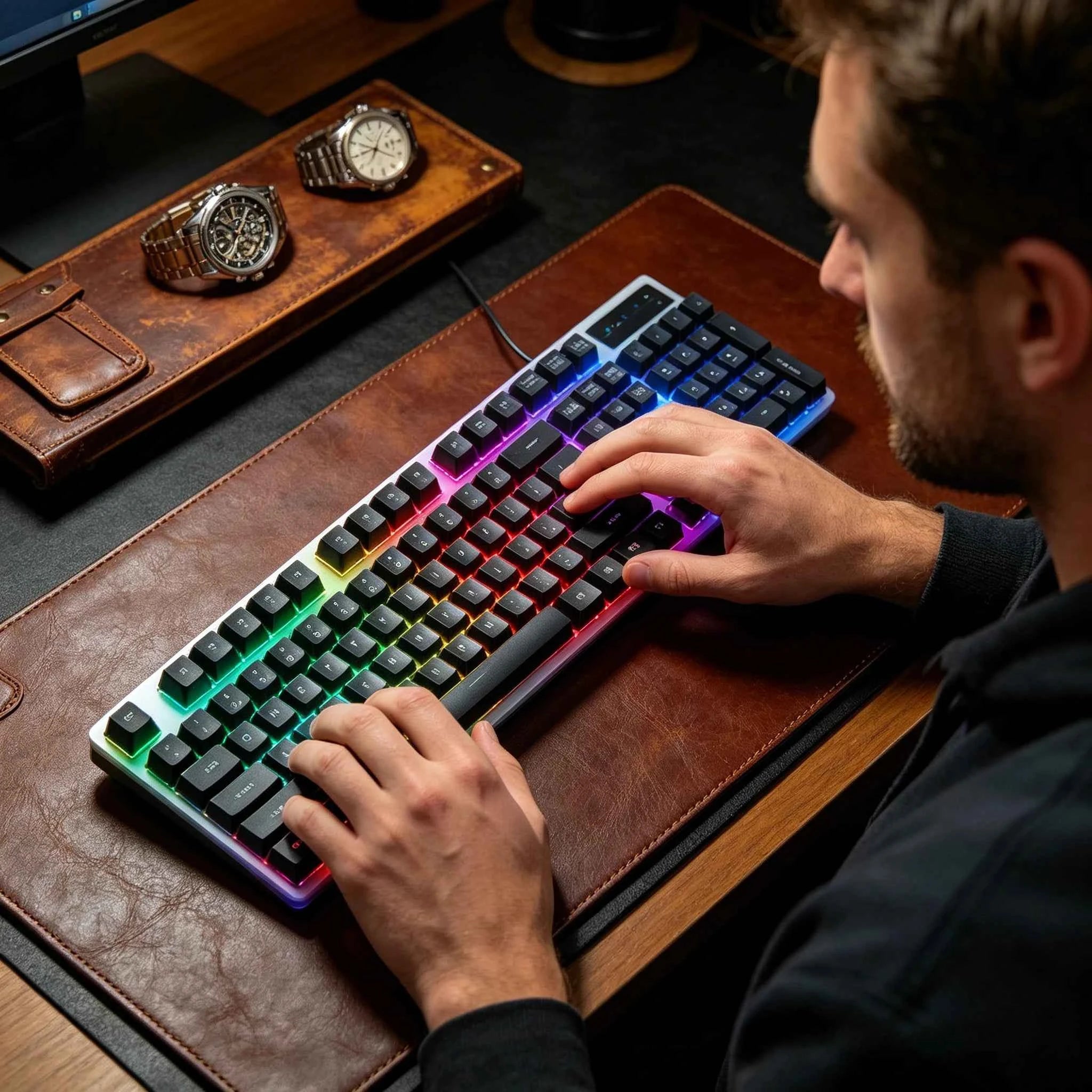 RGB Backlit Wired Gaming Keyboard, Rainbow LED Mechanical-Feeling Keyboard, Silent Keyboard, Suitable For PC Gamers, Compatible With Windows, Laptops, Desktops, Plug And Play, Durable Detachable ABS Keycaps, Suitable For Gami