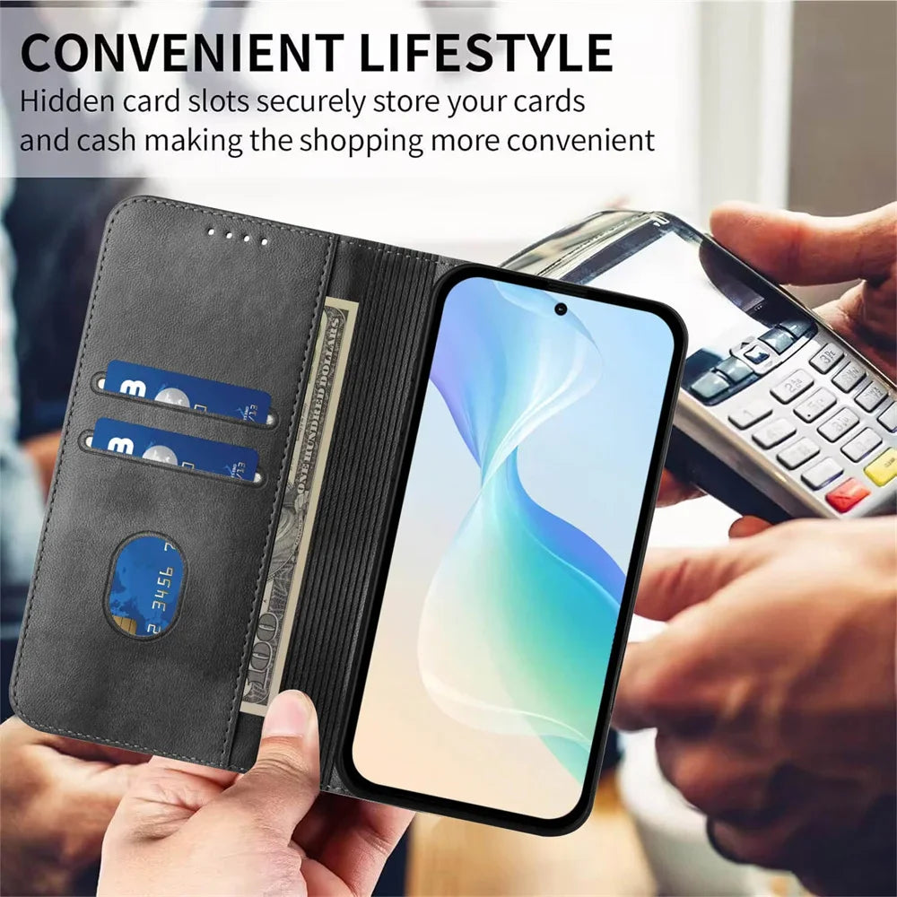 For iPhone 17 Pro Magnetic Wallet Flip Luxury Leather Case on For iPhone 17 16 15 14 13 12 11 Pro Max Plus 17 Air 16E Back Cover