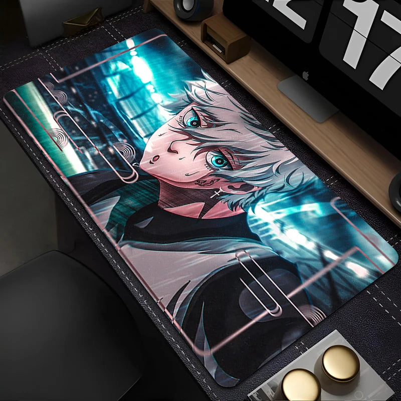 Mouse Pad Japan Anime Blue Lock Nagi Seishiro Mousepad PC Gamer Keyboard Rug Black And White Laptop Gaming Accessories Desk Mat