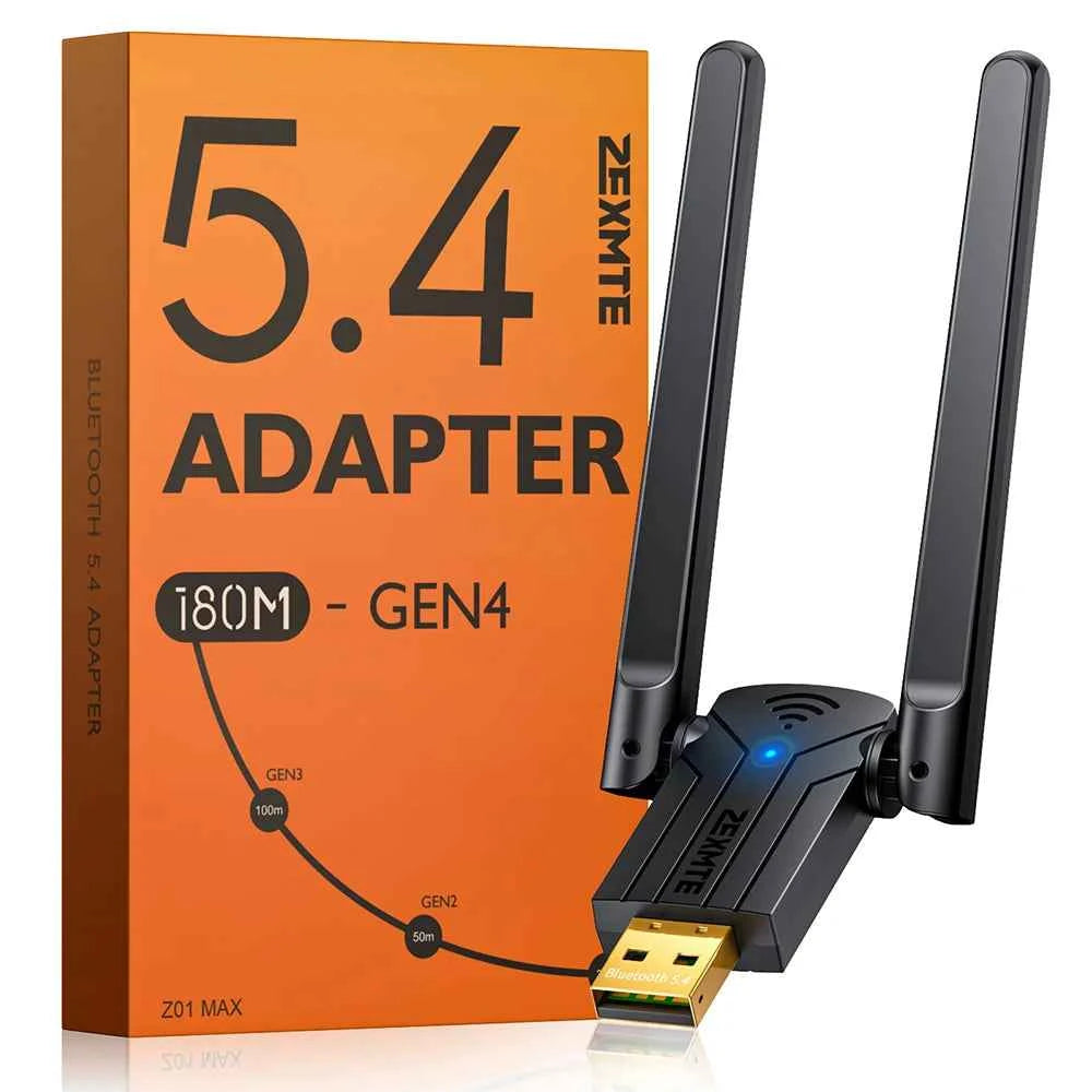 ZEXMTE Long Range USB Bluetooth Adapter for PC 5.4 USB Bluetooth Dongle with High Gain Antenna, Wireless Bluetooth Receiver
