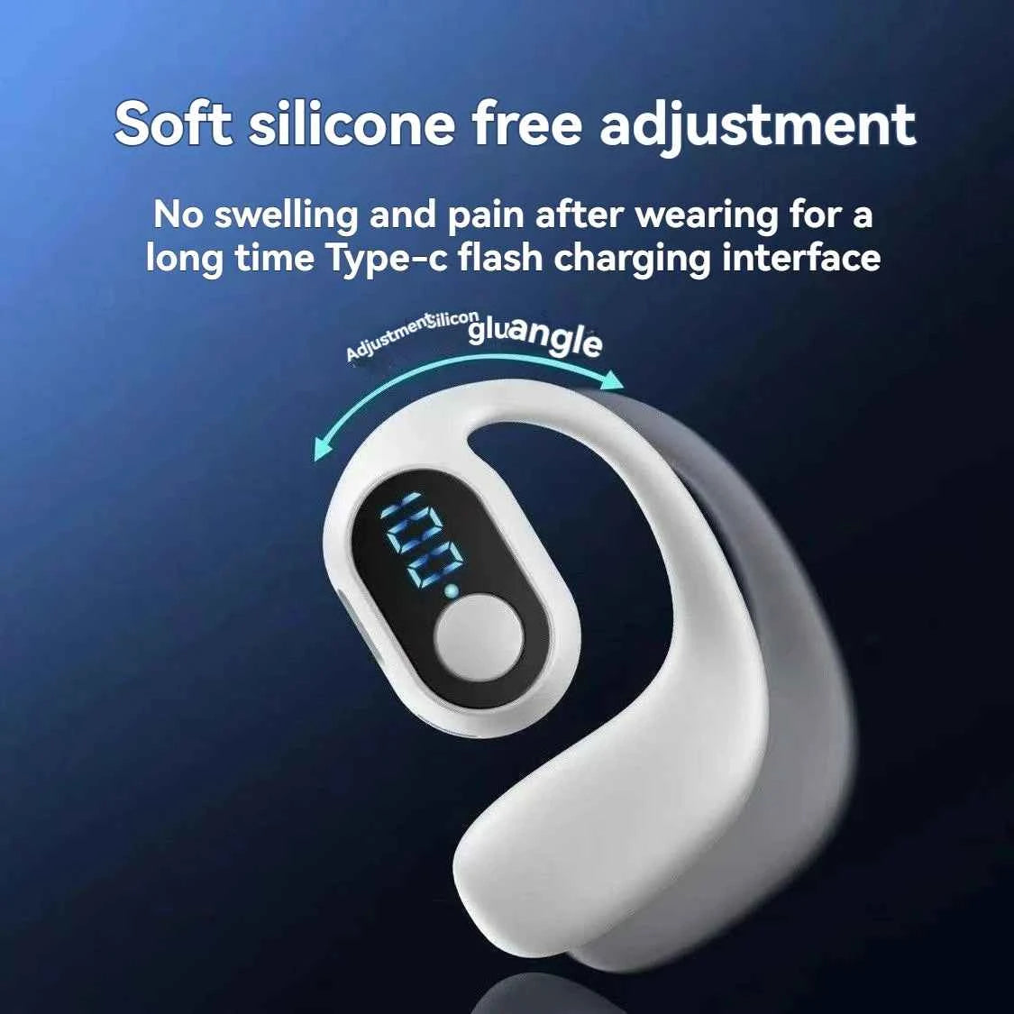 Wireless Bluetooth 5.3 Bone Conduction Headphones Open Ear Earbuds, Sports Ear Hook Headset with LED Power Display, Touch Contro