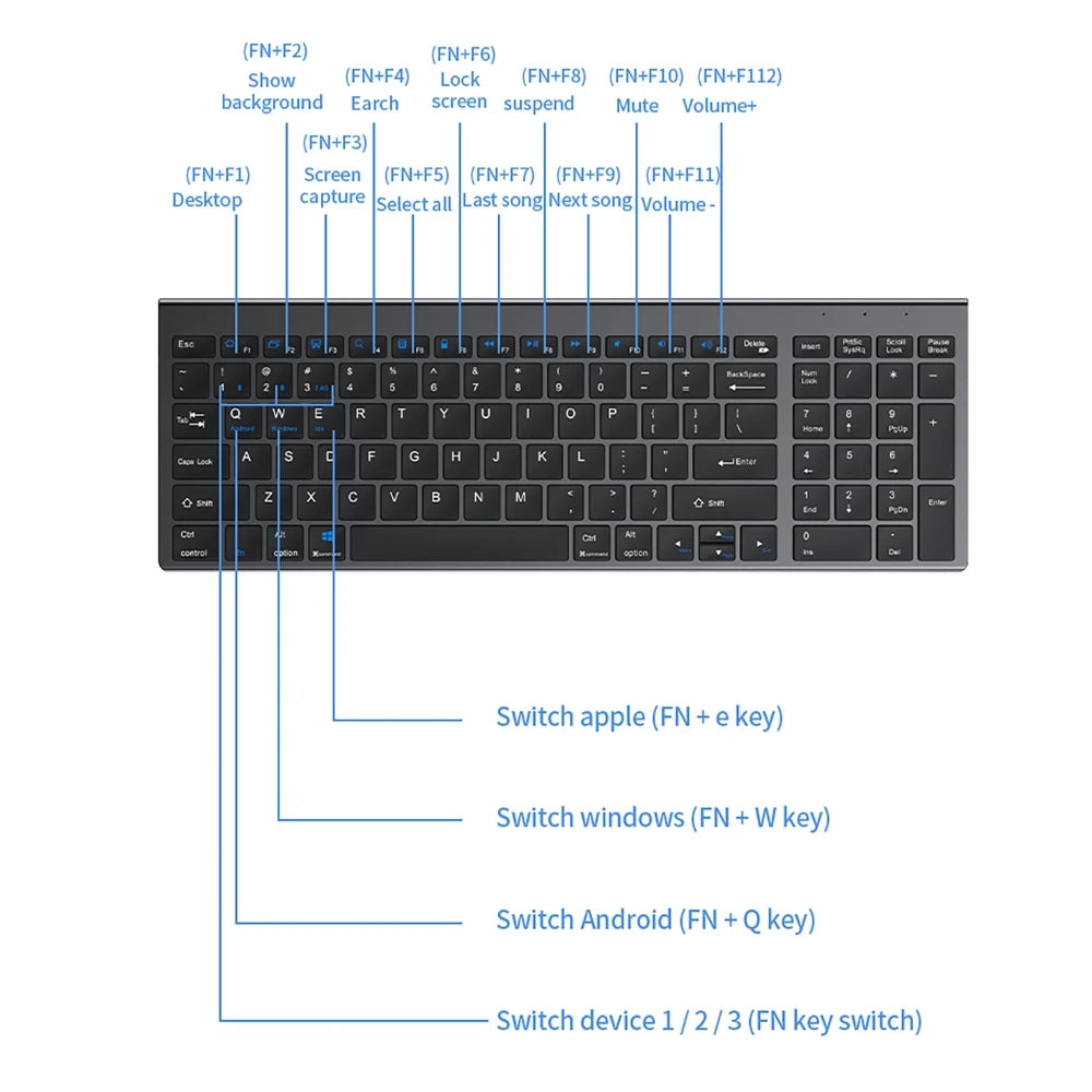 2.4G Wireless & bluetooth Keyboard Mouse Set Rechargeable Ultra-thin Computer Office Gaming Silent Slim Keyboard Mouse for ipad