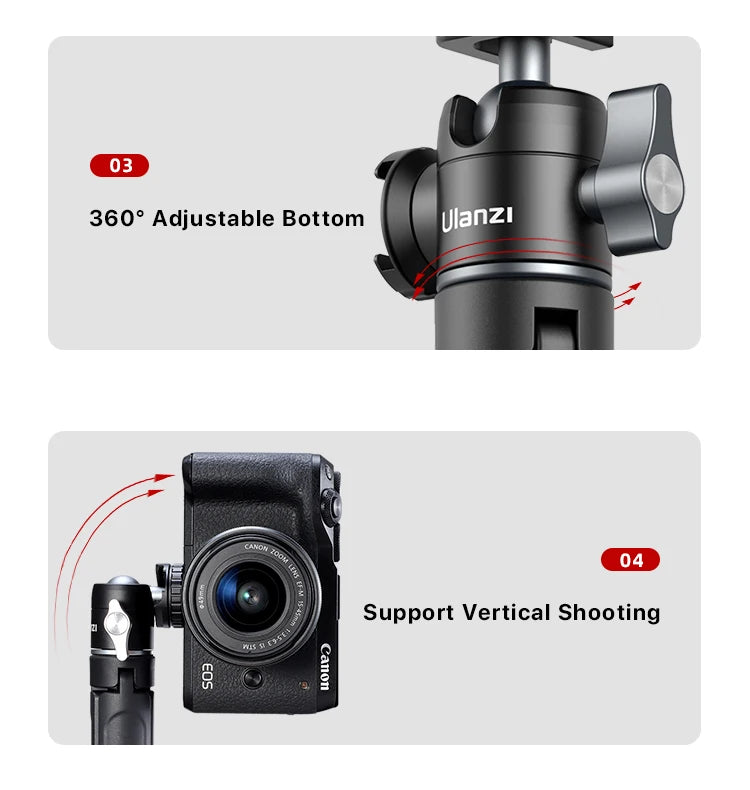Ulanzi MT-14 Aluminum Alloy Tripod 2KG Load with 360° Ballhead 1/4 Screw Light Portable Vlog Kit Light Desktop Tripods For Phone