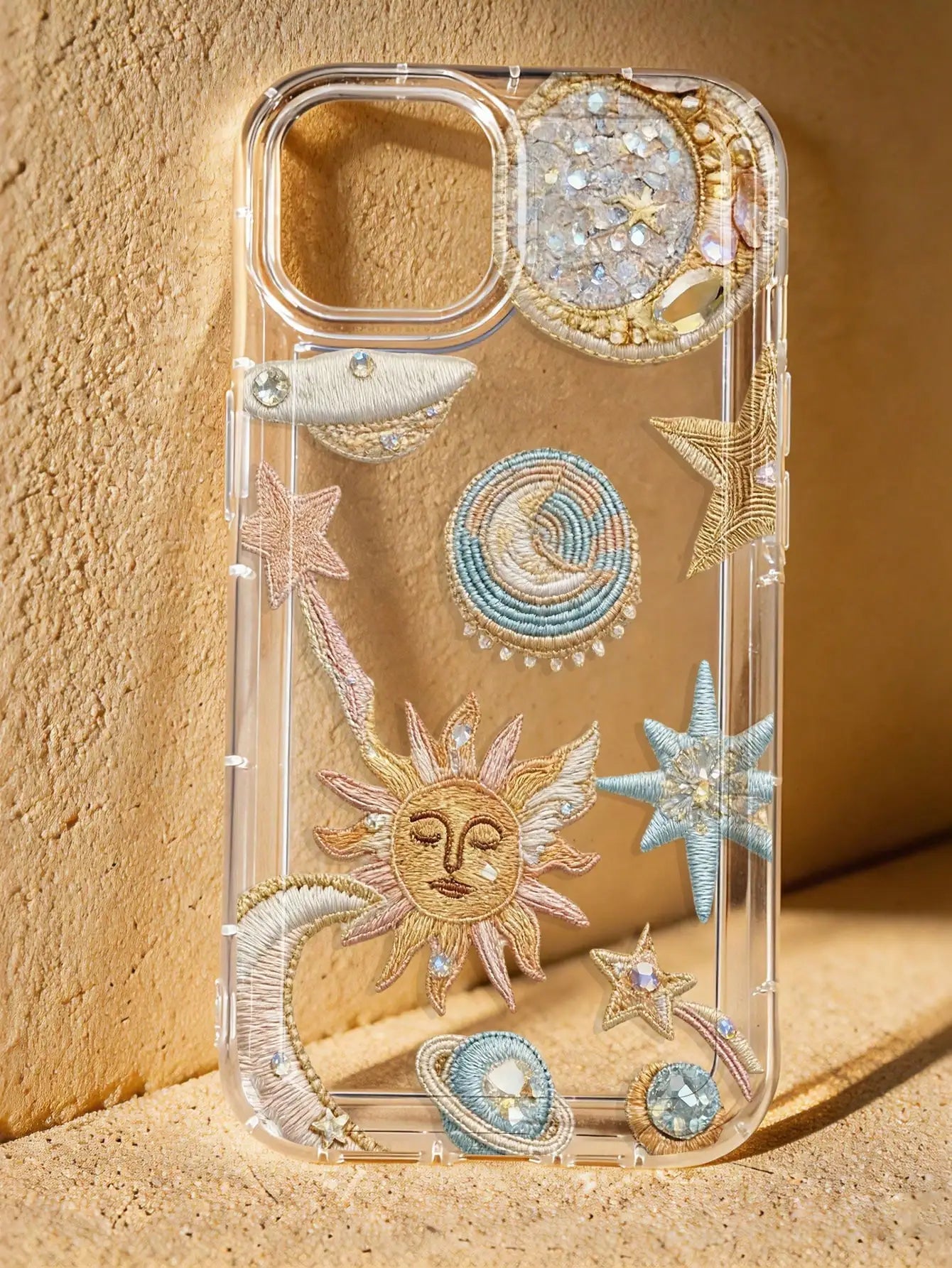 1pc Retro Starry Sky Theme Star & Moon Universe Pattern Phone Case, Silver Transparent Thick Protective Cover For Samsung A05, A05S, A13, A14, A15, A53, A54, A55, A56, S22, S23, S24, S25, 11, 12, 13, 14, 15, 16, 17 Pro Max