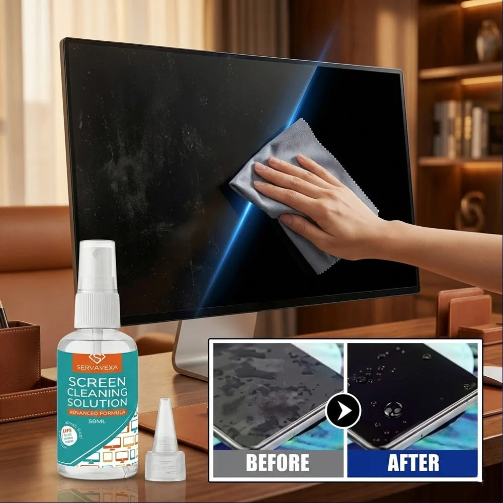 SERVAVEXA Screen Cleaner Spray Kit for Laptop Phone TV Monitor Tablet, Streak-Free Lens Cleaning Solution with Microfiber Cloth