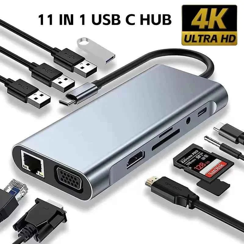 11 in 1 Usb Hub USB C To HDMI-compatible Splitter HUB Type-c To HDMI-compatible USB3.0 Docking Station for Macbook Air Converter