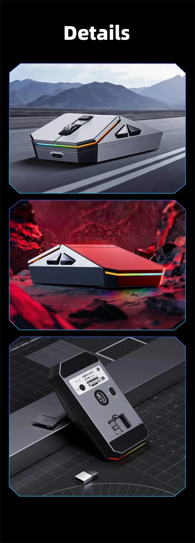 INPHIC YuanChuang-Cyber Three Mode Game Mouse 12800DPI RGB Light Effect Bluetooth Wireless Mouse