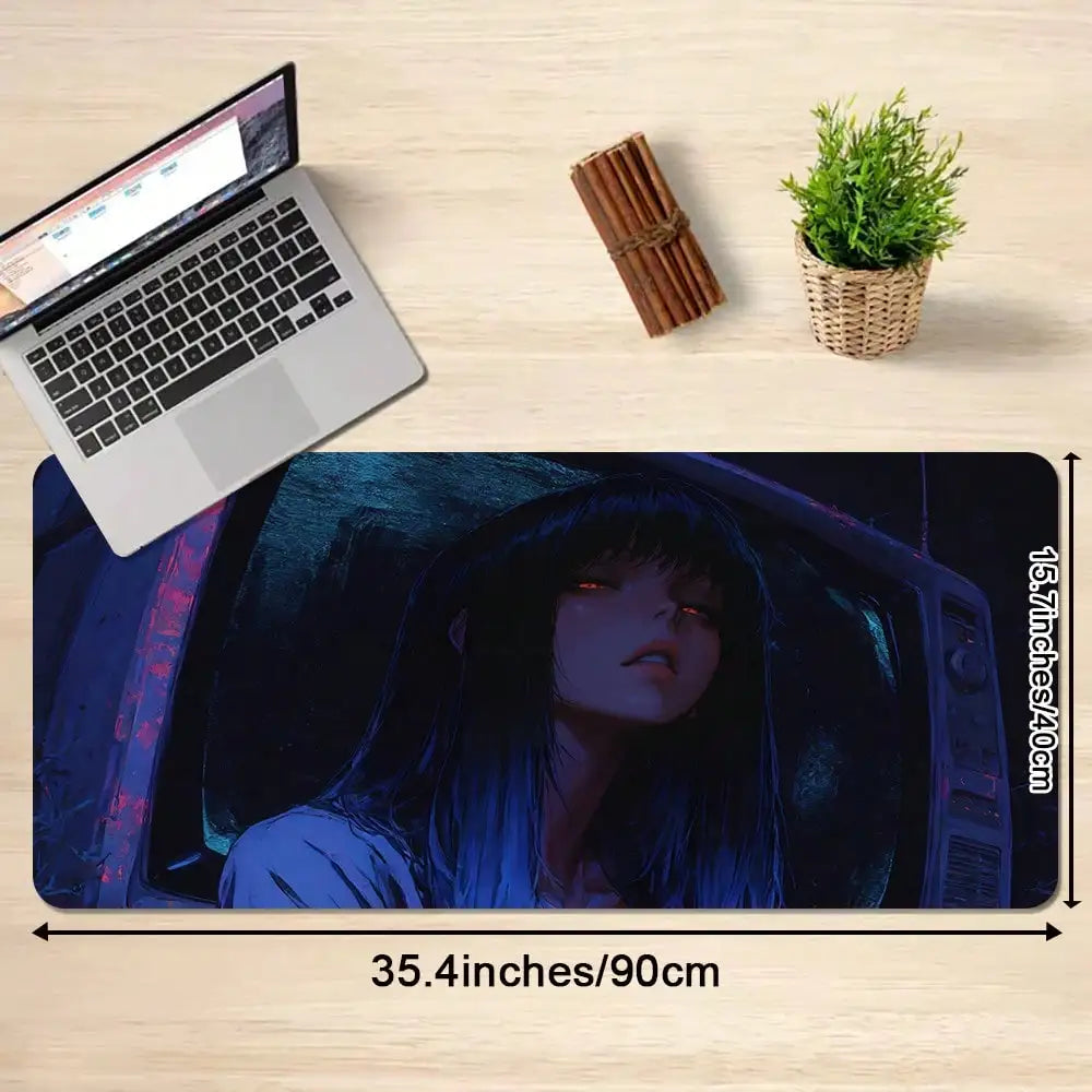1pc Anime Cool Girl Gaming Mouse Pad, Large Non-Slip Rubber Base Mousepad, Keyboard Mouse Mat, Desk Pad With Stitched Edges For Desk Home Office