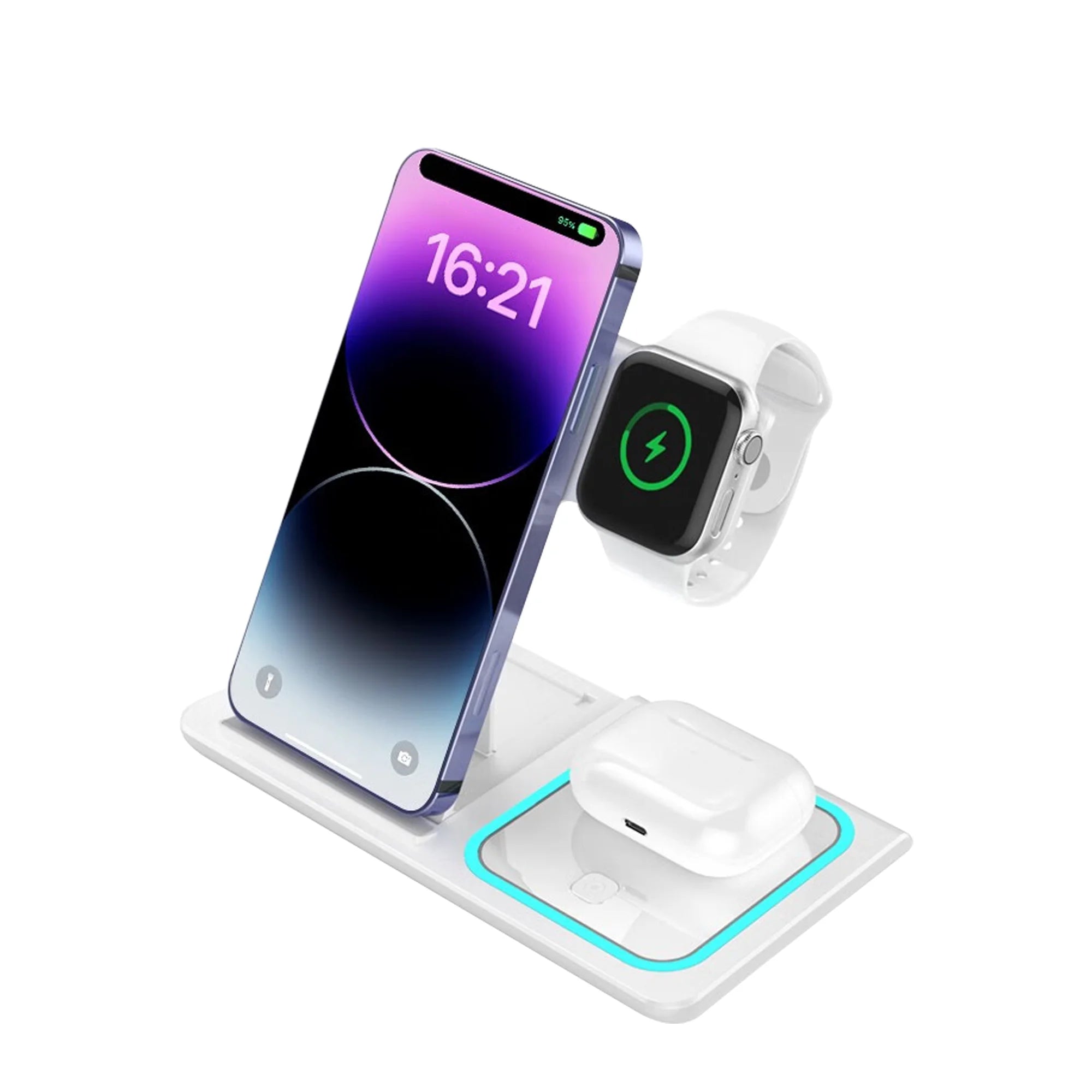 3-In-1 Foldable Wireless Charging Stand 15W/10W/7.5W/5W Multi Device Fast Wireless Charger for Smartphone Smart Watch Earphones