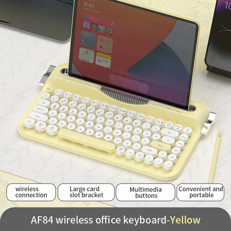 AJAZZ AF84 Wireless Membrane Keyboard 2.4G-Bluetooth Typewriter Style Female Office Keyboard Supports Multiple Systems
