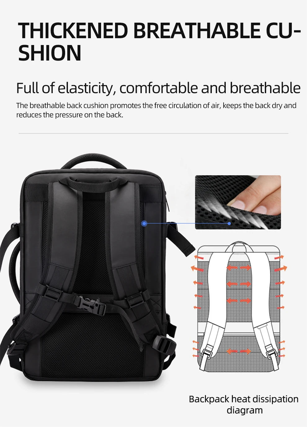 Heroic Knight Travel Laptop Backpack 15.6 Inch – Expandable Waterproof Business Backpack for Men, USB Charging Port, Large Capacity School & Work Bag