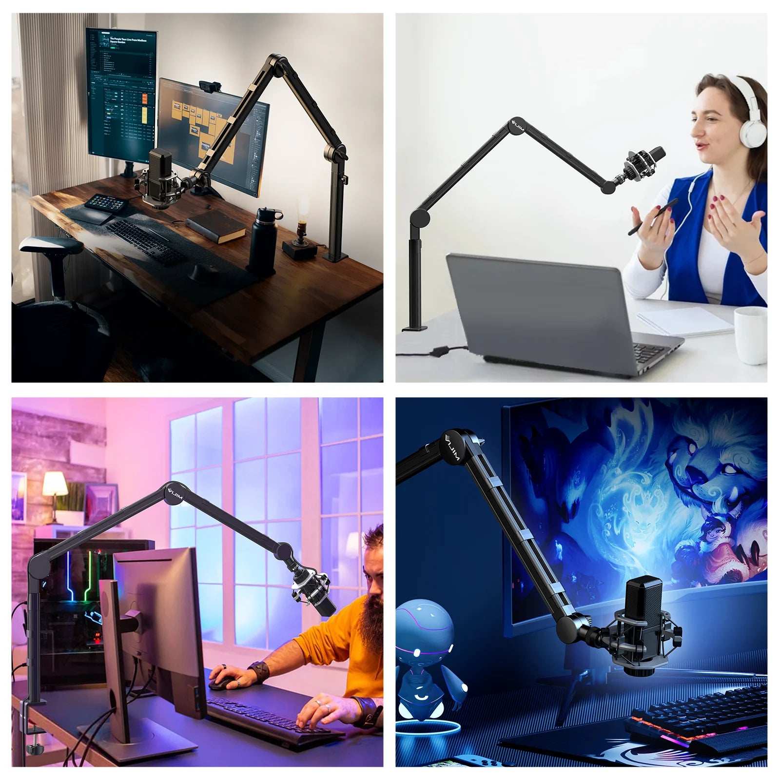 Vijim LS24/LS25 Microphone Boom Arm Stand – Heavy Duty Adjustable Desk Mount for Blue Yeti, DSLR Camera, Smartphone & Streaming Setup