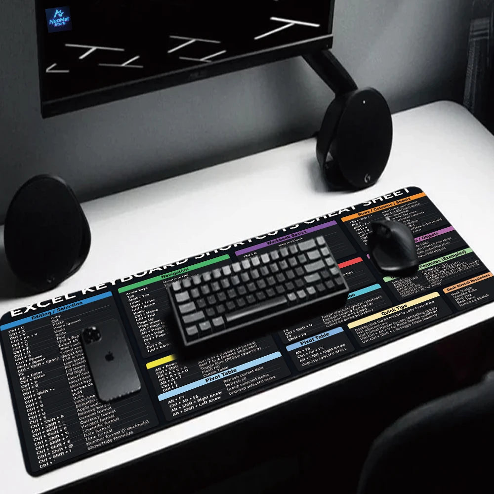 excel cheat sheet 80x30cm desk mat large mouse pad office accessories computer table mat rubber anti slip carpet Desk protector keyboard pad