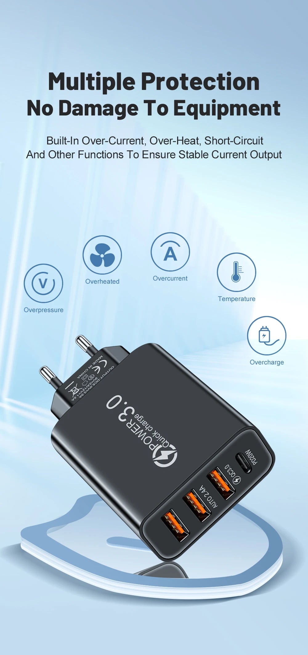 Total 20W Multi Port Wall Charger USB PD Adapter For Xiaomi iPhone 13 12 for Samsung Mobile Phone Plug Charging