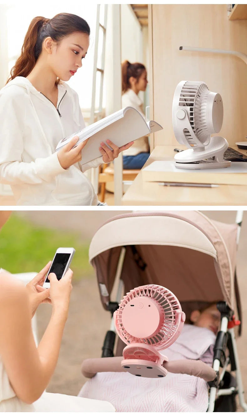 Mini 10000mAh Chargeable Clipped Fan 360° Rotation 4-speed Wind USB Desktop Ventilator Silent Air Conditioner for Bedroom Office