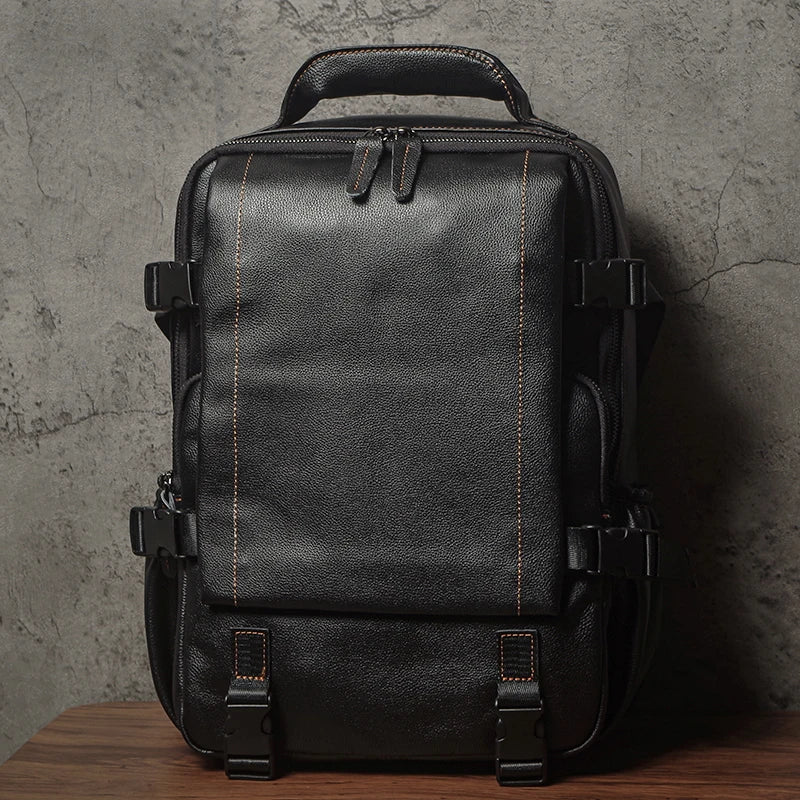 NUKA Men Top Grain Leather Backpack 15 Inch Laptop Bag For Daily Commute Travel Outdoor Hiking Genuine Leather Durable Rucksack