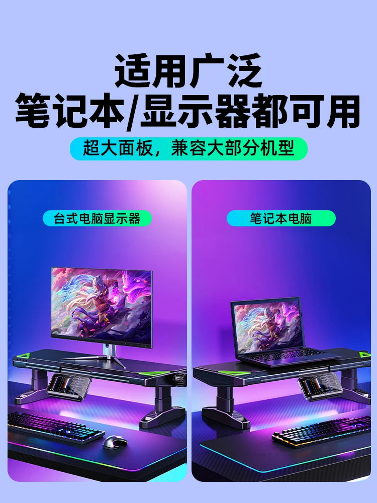 ‌Knob-Adjusted Monitor Riser, Ergonomic Dual USB Stand, Elevated Desktop Platform, Keyboard Storage Organizer Solution
