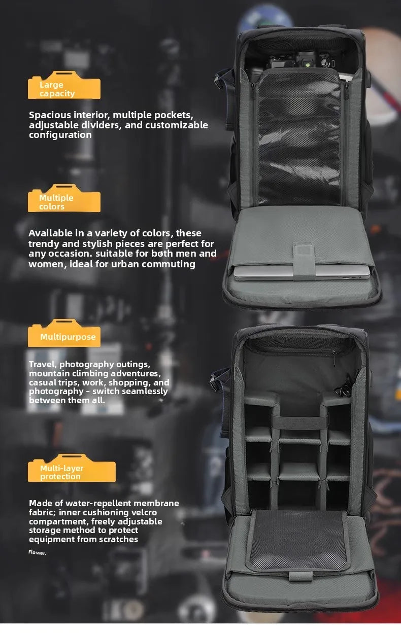 Camera bag - Large capacity double-shoulder photography bag - Camera backpack - Travel and outdoor photography bag
