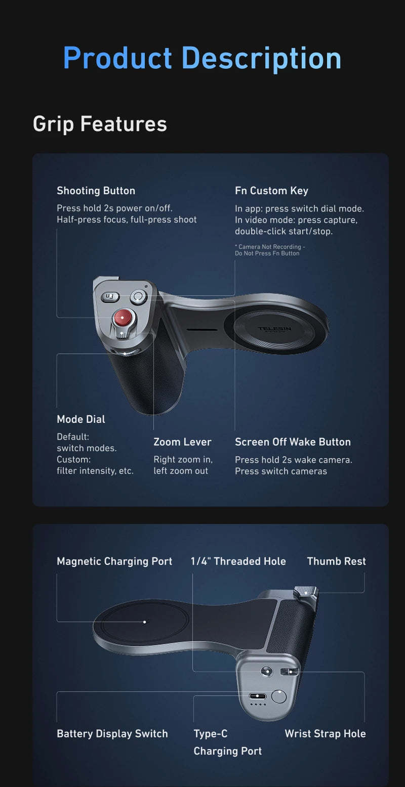TELESIN Master Grip Kit for iPhone 17 Pro ProMax Phone Camera Magnetic Grip Graphene Case for iPhone Cooling Phone Handle Holder
