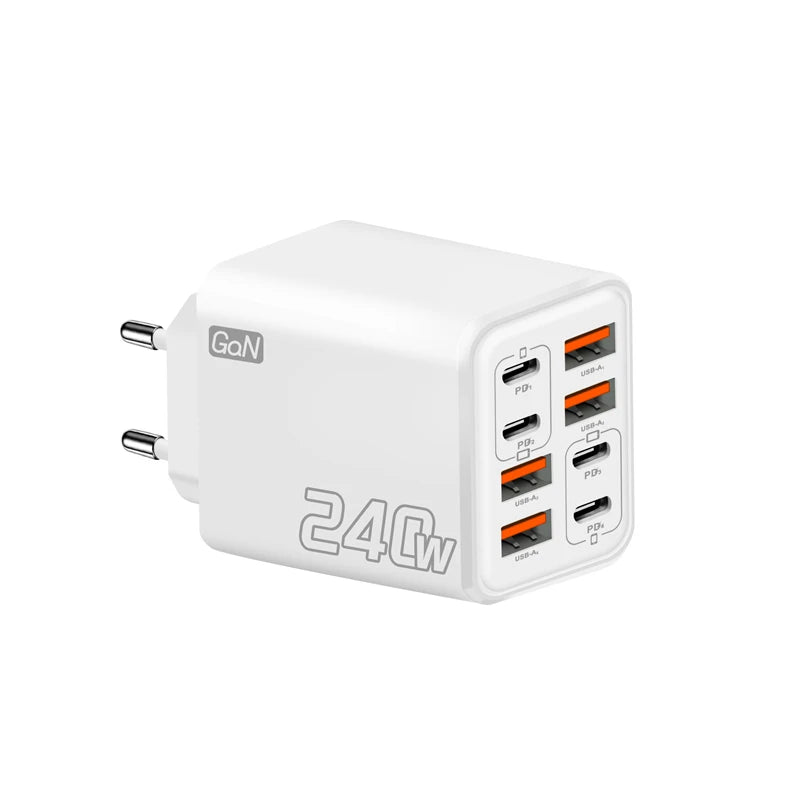 240W GaN USB C Charger 8 in 1 Fast Charging Phone Charger Power Adapter For iPhone Xiaomi Type C EU/US/UK Plug Wall Charger