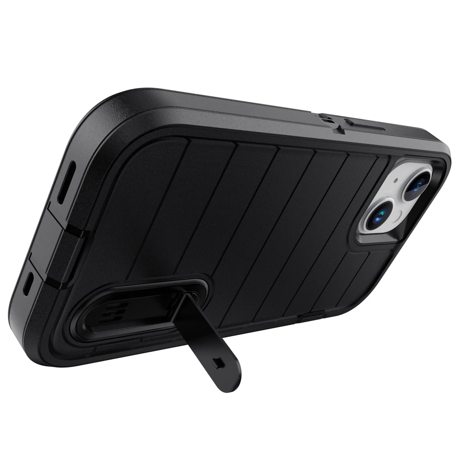 For iPhone 13/iPhone 13 Pro/iPhone 13 Pro Max 5G 3-Layers Heavy Duty Protective Kickstand Phone Cover Black Case