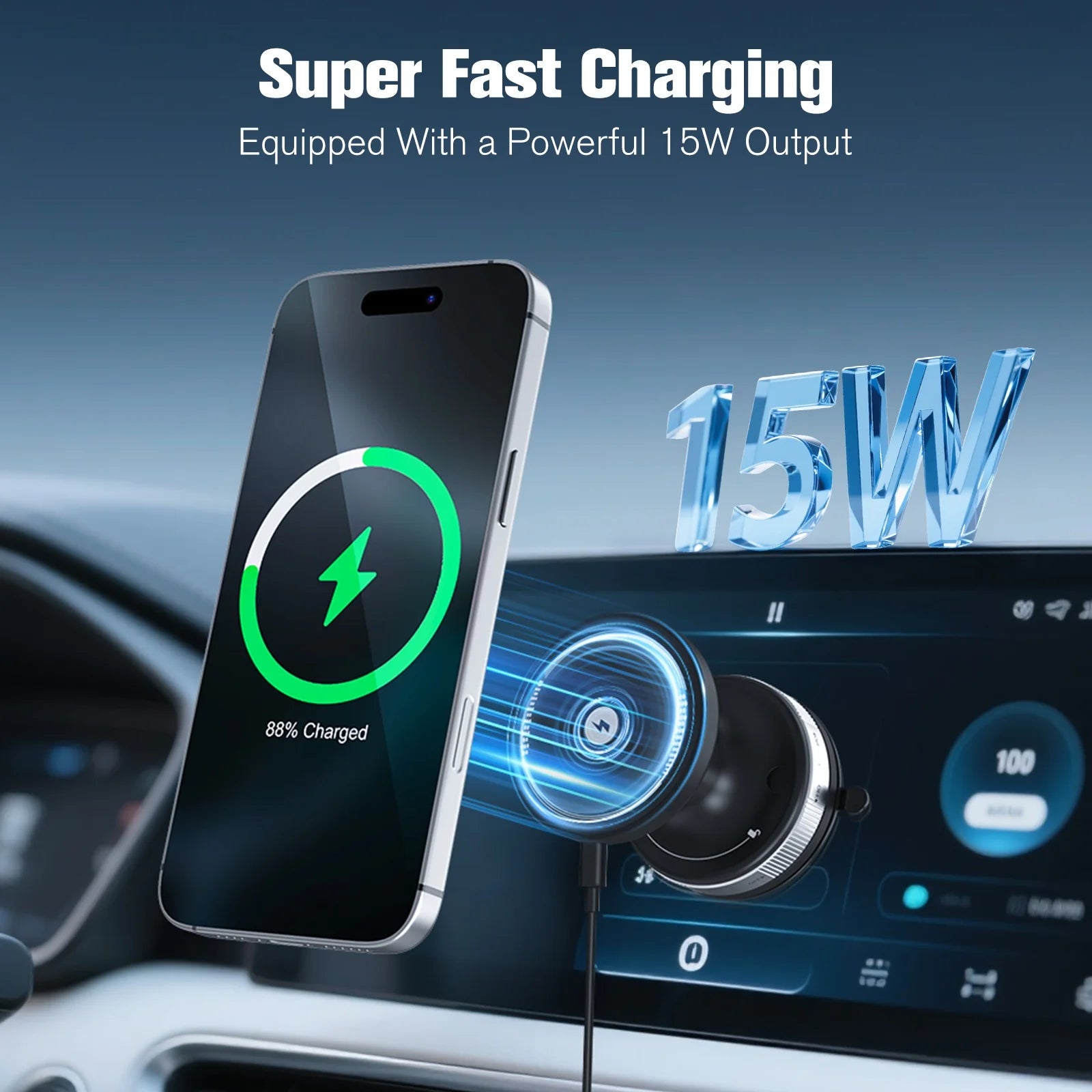 15W Strong Magnetic Car Wireless Charger Phone Holder 360° Magnet Car Mount Fast Charging for IPhone17 16 15 Samsung Android