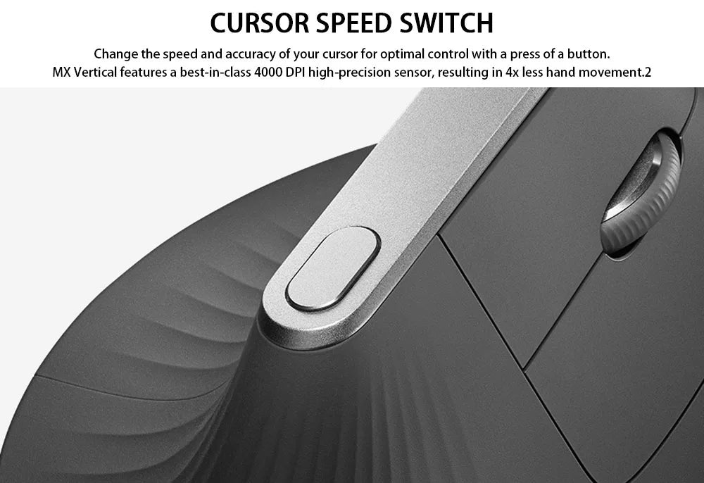 Logitech MX Vertical Wireless Mouse – Ergonomic Design Reduces Muscle Strain, Move Content Between 3 Windows and Apple Computer