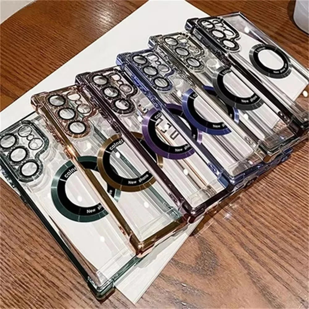 For Magsafe Plating Phone Cases For Samsung Galaxy S26 S25 S24 S23 S22 Ultra S21 Plus FE Note 20 Shockproof Clear Magnetic Cover