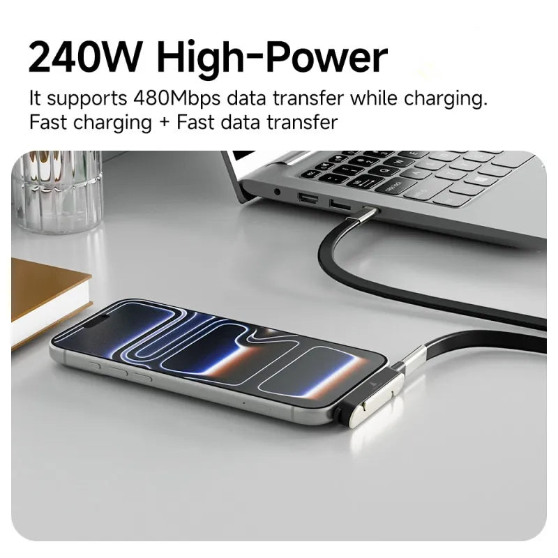 240W PD Type C Fast Charging Cable Foldable Bracket 2-in-1 Data Cable Phone Stand Charge Wire For iPhone Macbook Xiaomi Samsung