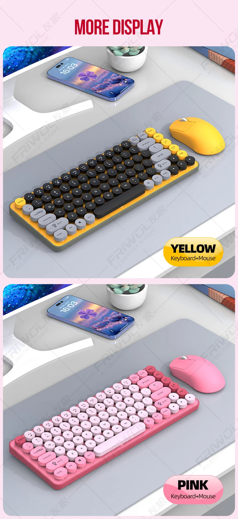 Friwol BT185 Bluetooth Wireless Keyboard Mouse Set Punk Keycap Laptop Desktop Office Mute Keyboard Mechanical Feel