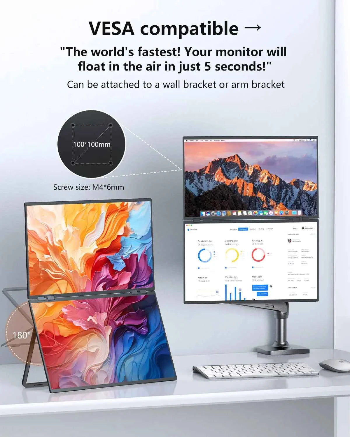 UPERFECT Delta Mega 23.8 Inch 100Hz Dual Screen Stacked Computer Monitor 1080P USB-C HDMI Gaming Laptop Extender Screen W/ VESA