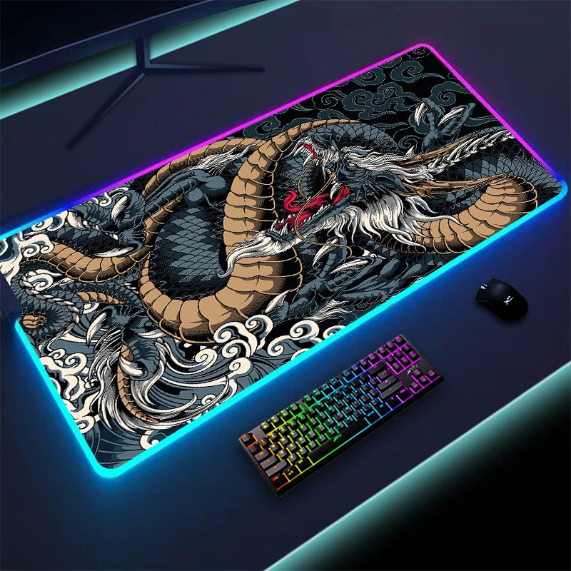 Large Game RGB Mouse Pad Chinese Dragon Gaming Accessories HD Print Computer Keyboard LED Mousepad XXL PC Gamer Laptop Desk Mat - WinSupport Tech