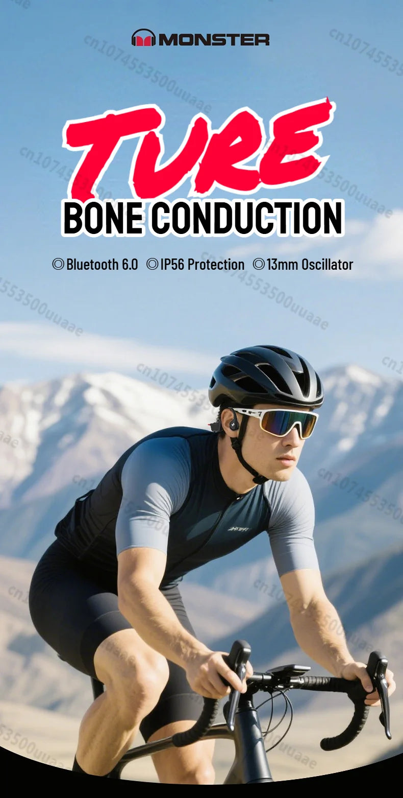Monster XB01 Bone Conduction Bluetooth 6.0 Headphone HiFi Stereo Wireless Earphones IP56 Dust/Water Resistance Sports Earhook