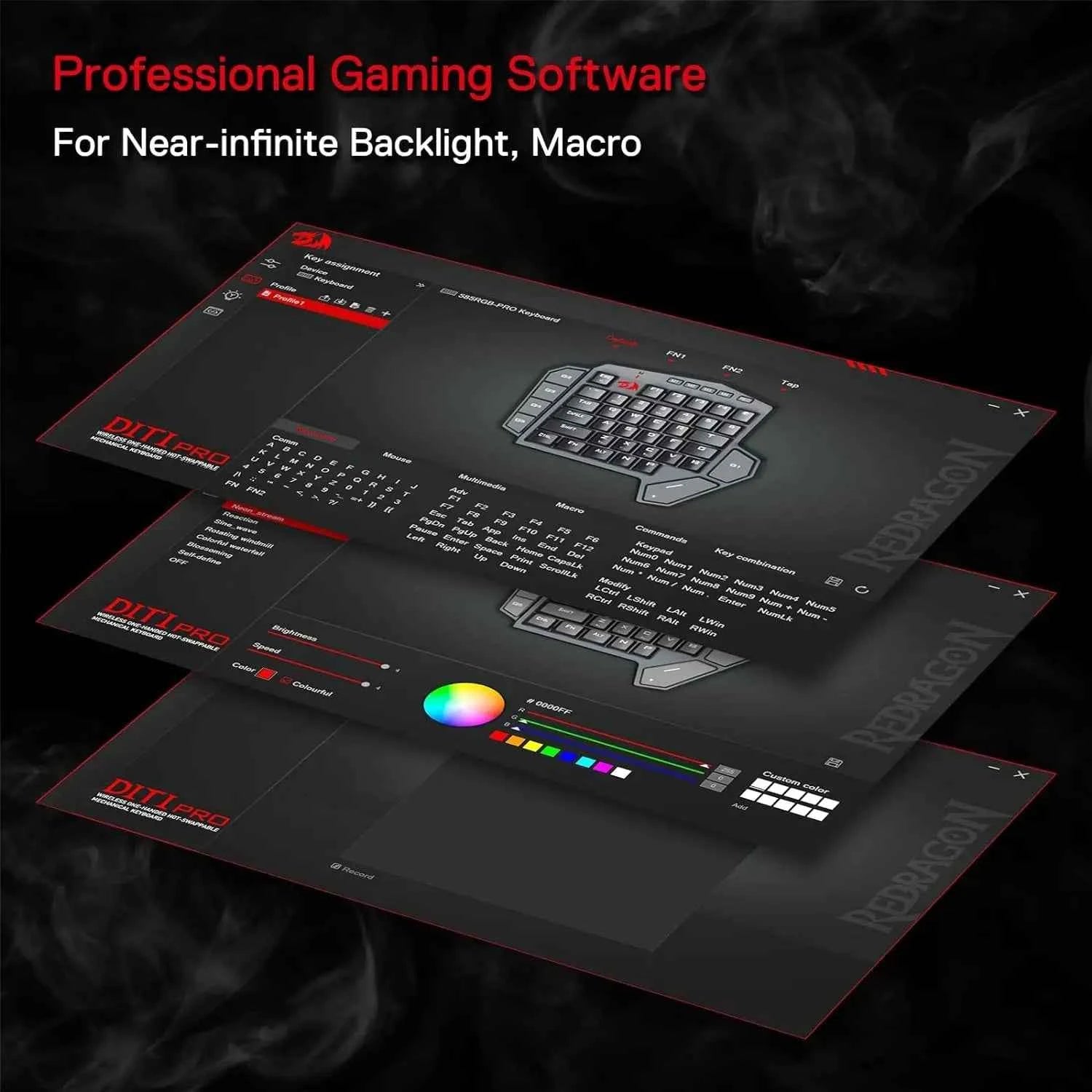 Redragon K585 PRO Wireless One-Handed Mechanical Keyboard 42 Keys 3-Mode RGB 7 Onboard Macro Keys Detachable Wrist Support